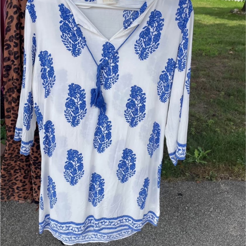 Blue and White Women's Top